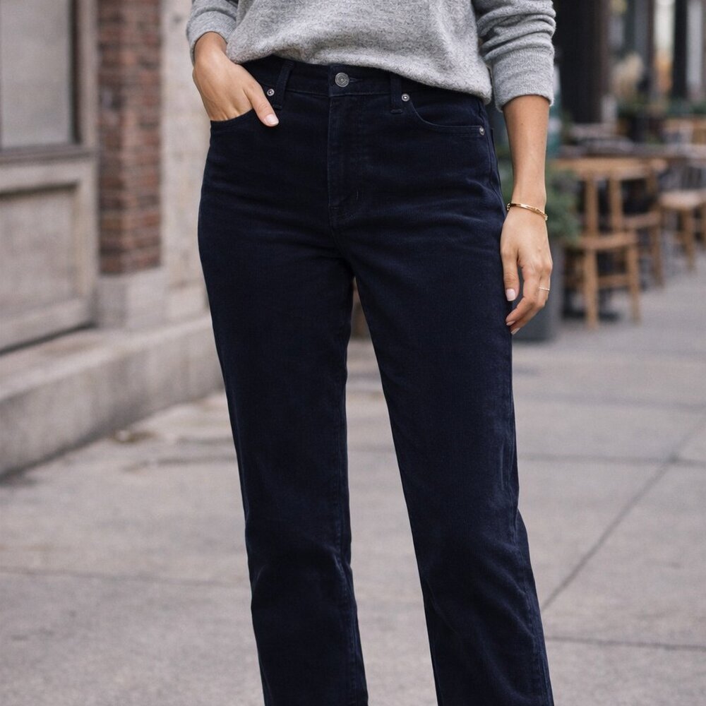 Talbots Dark Navy Blue Corduroy Pants Classic High Rise Straight Leg 8 Heritage